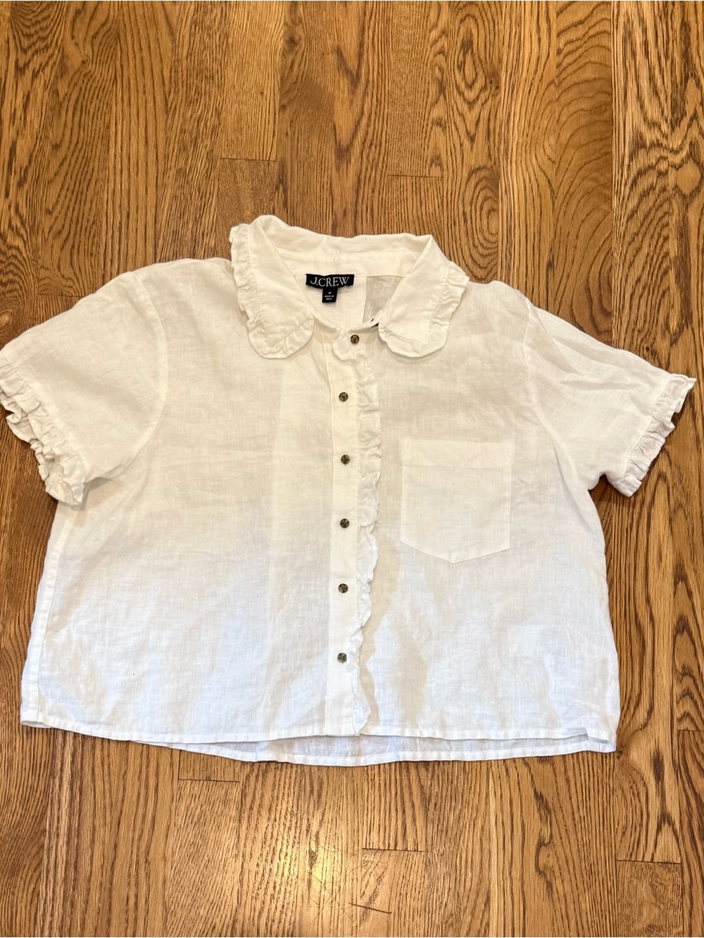 J.Crew White Ruffle-Collar Linen Button-Down Top